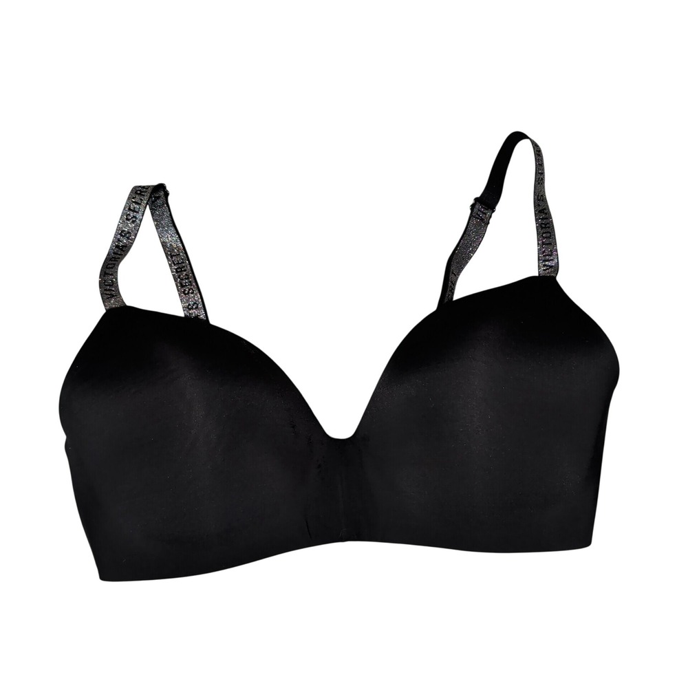 Victoria's Secret T-Shirt Lightly Lined Wireless Bra Black Shine Strap 36DD